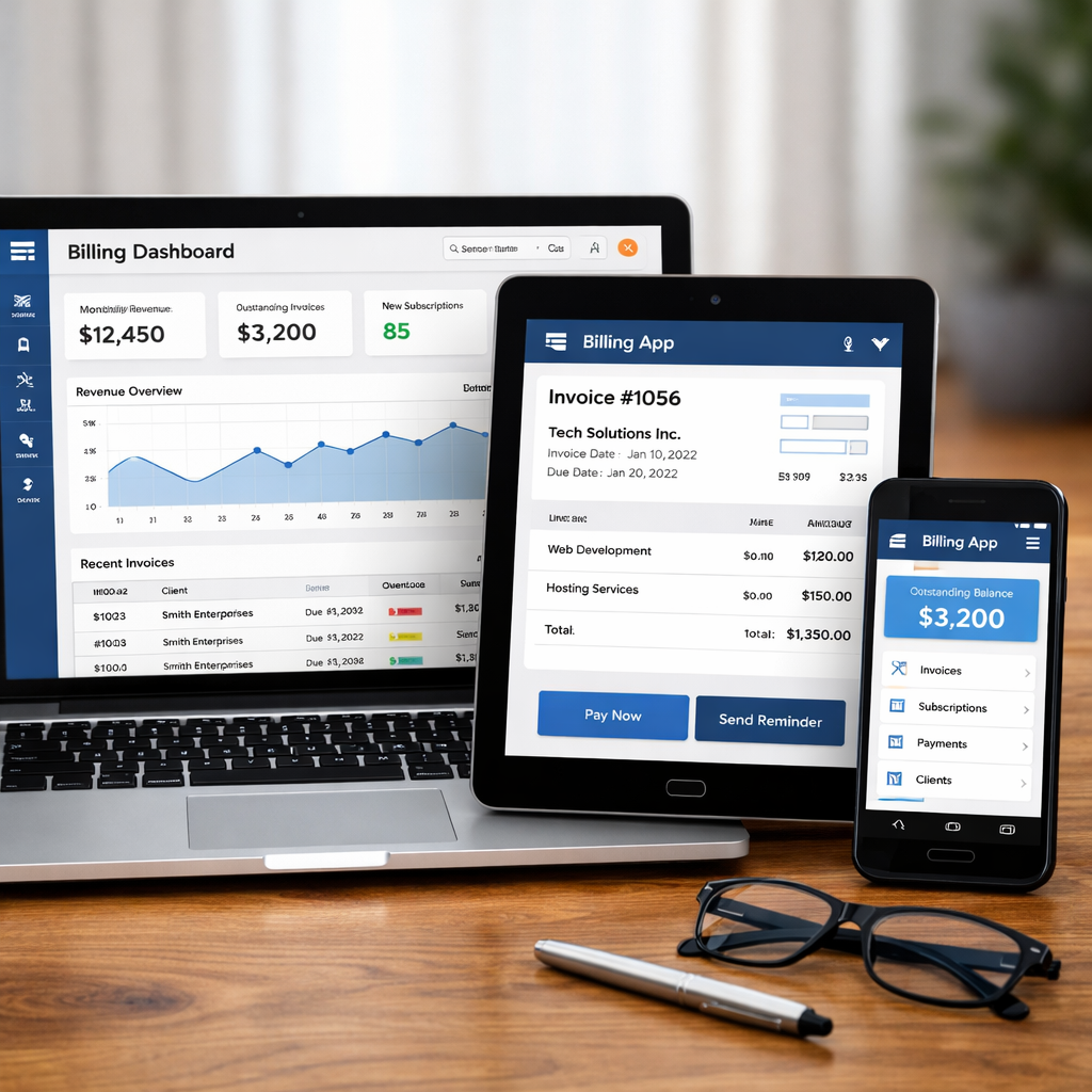 Billing Platform on Laptop Phone and Tablet