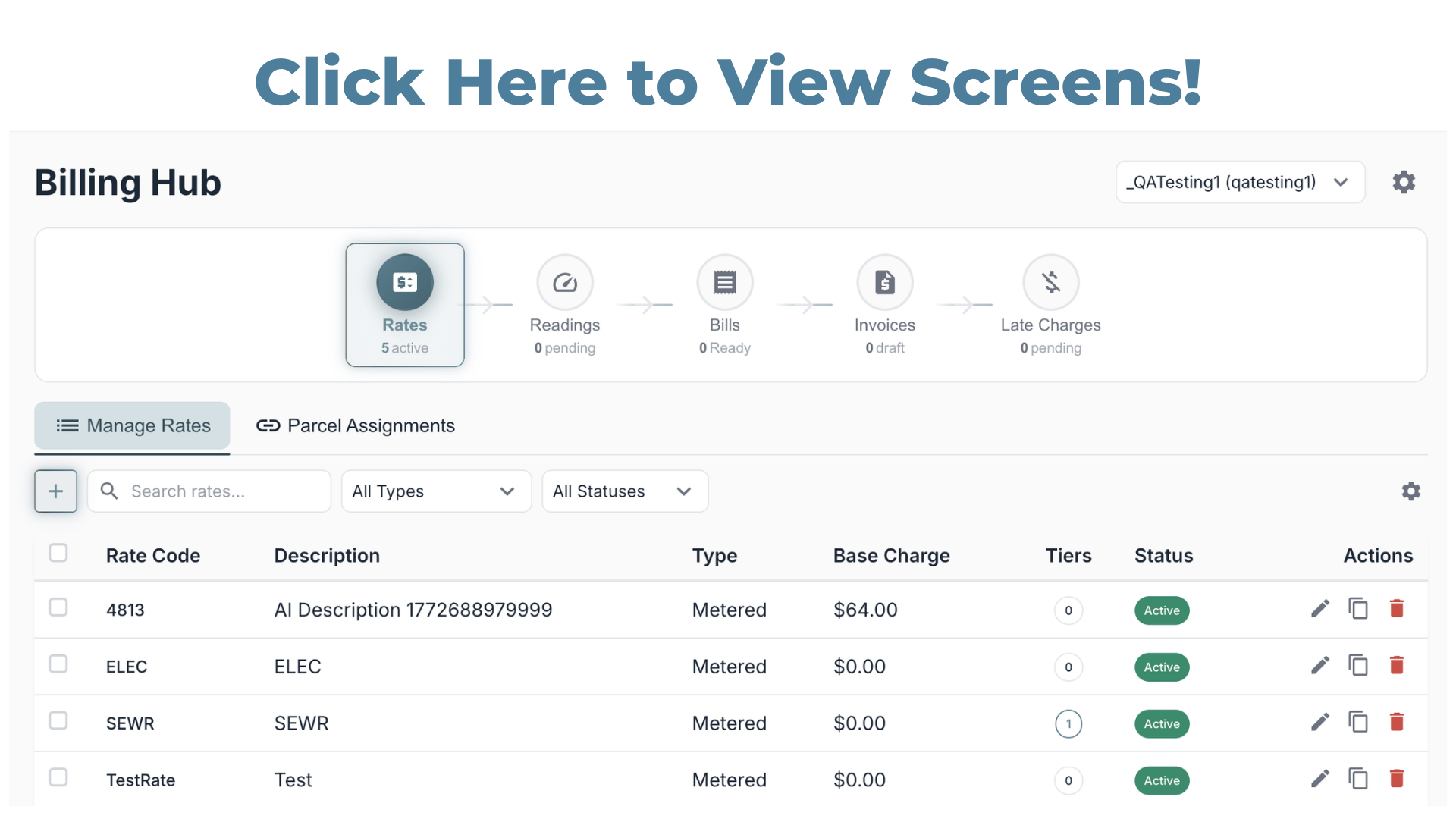 Billing Screens